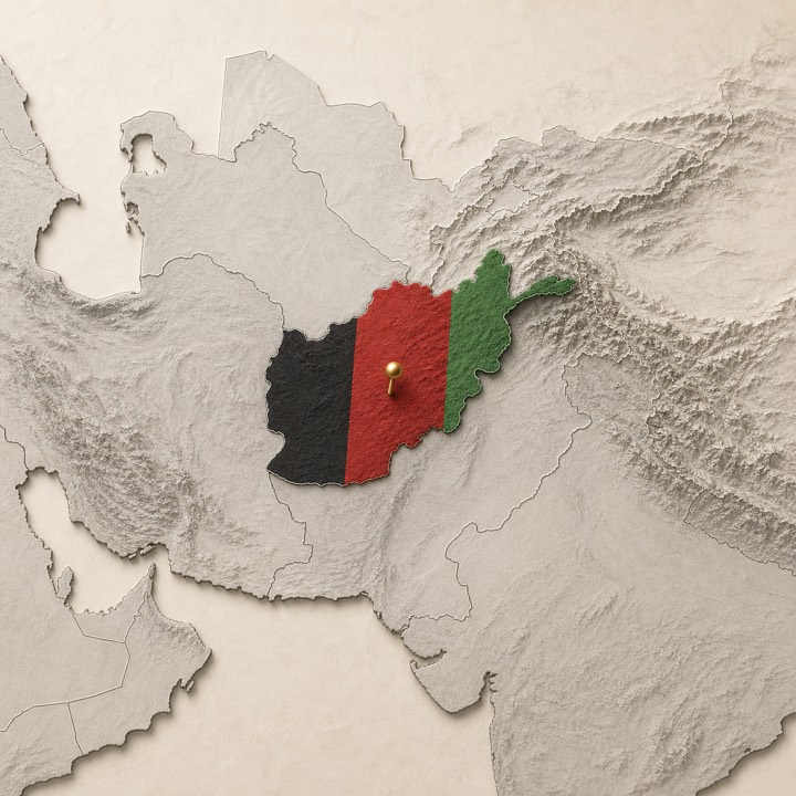 World map with Afghanistan location marker