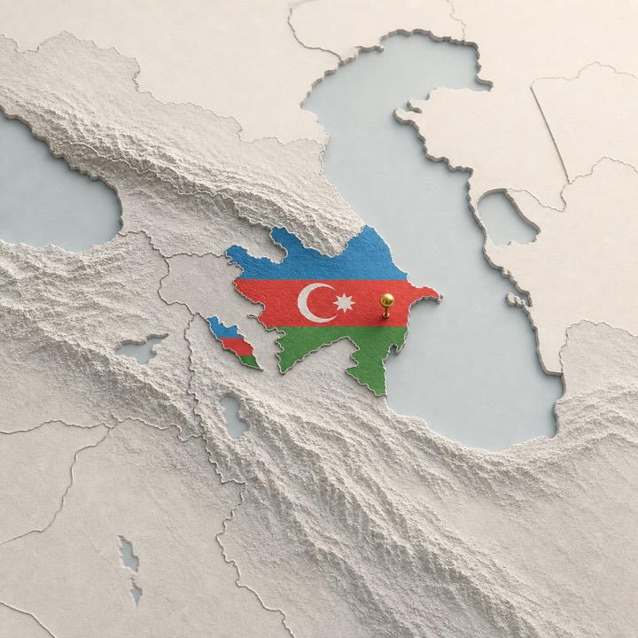 World map with Azerbaijan location marker