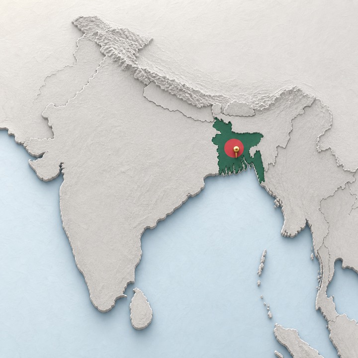World map with Bangladesh location marker