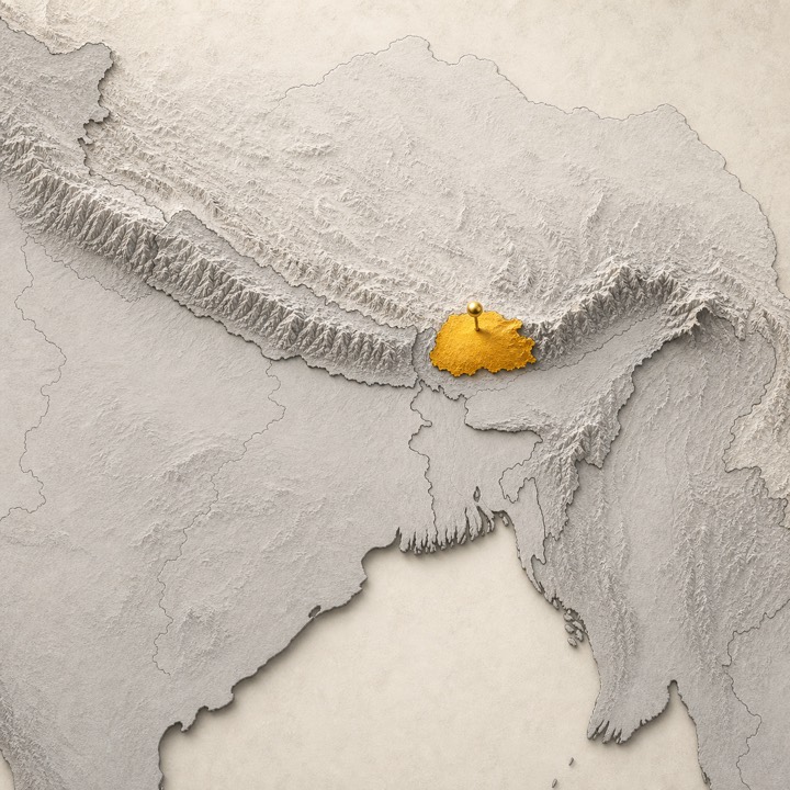 World map with Bhutan location marker