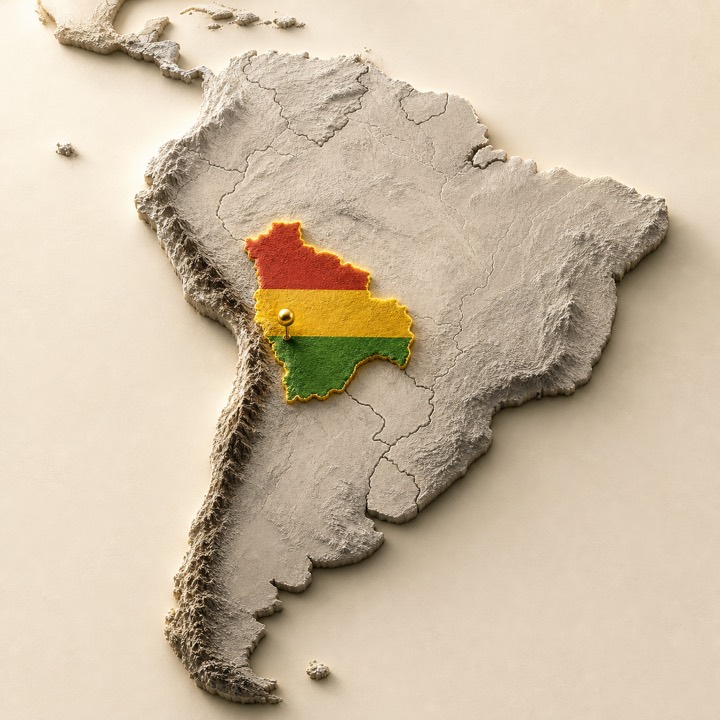 World map with Bolivia location marker