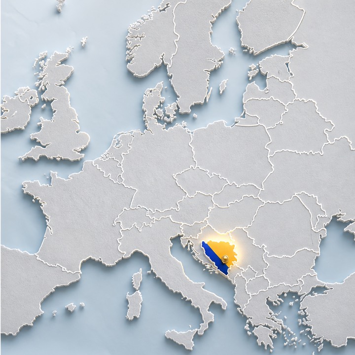 World map with Bosnia and Herzegovina location marker
