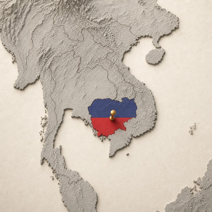 World map with Cambodia location marker
