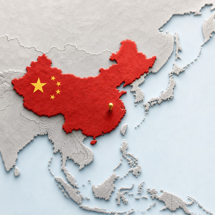 World map with China location marker