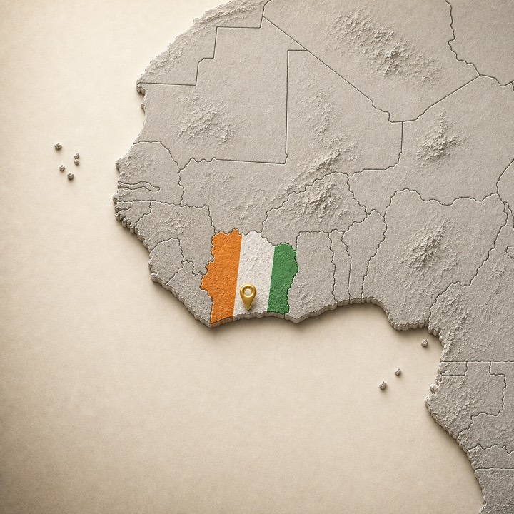 World map with Cote dIvoire location marker