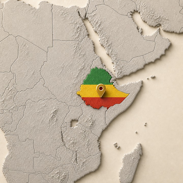 World map with Ethiopia location marker