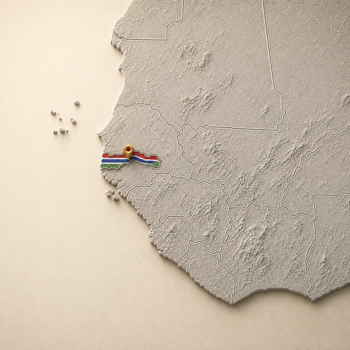 World map with Gambia location marker