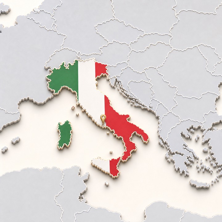 World map with Italy location marker