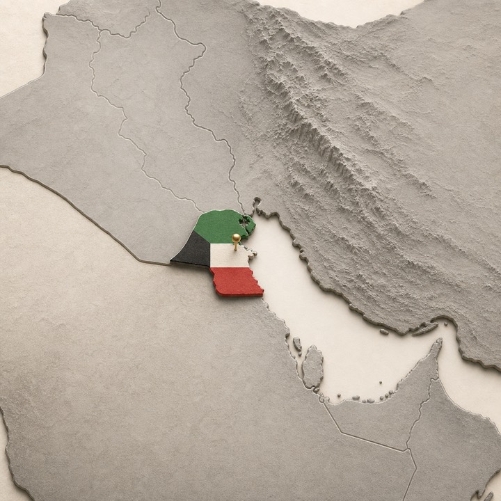 World map with Kuwait location marker
