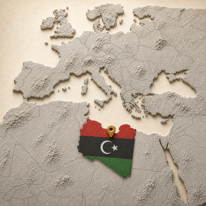 World map with Libya location marker
