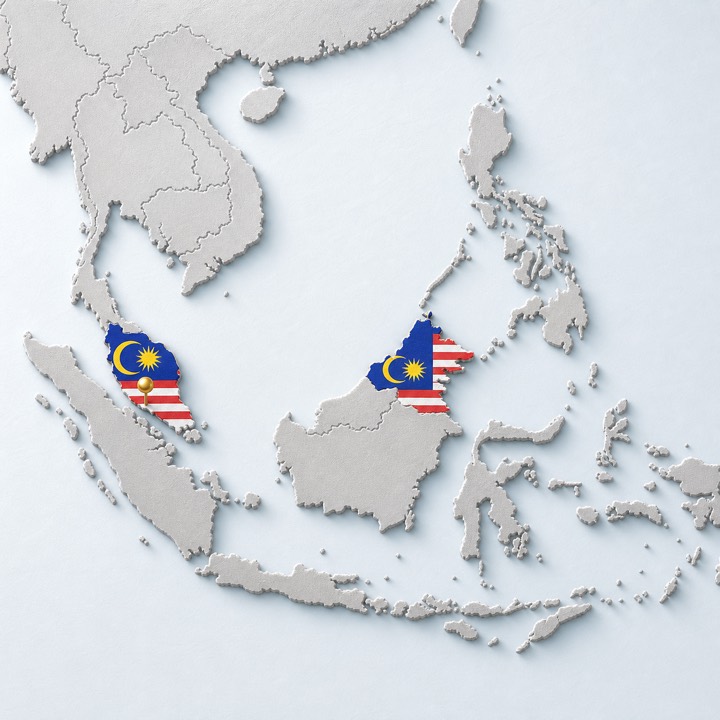 World map with Malaysia location marker