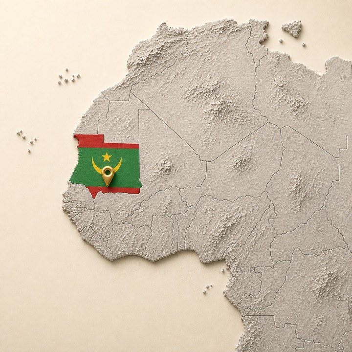 World map with Mauritania location marker