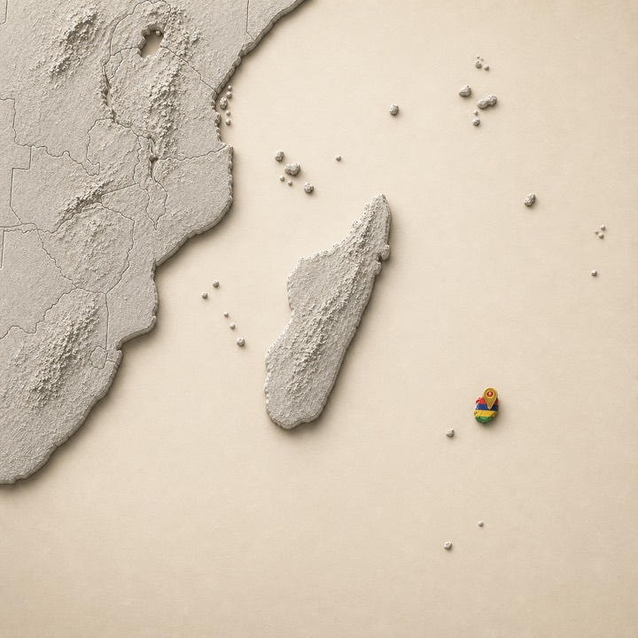World map with Mauritius location marker