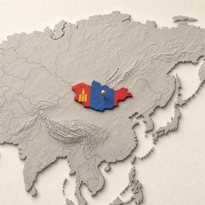 World map with Mongolia location marker