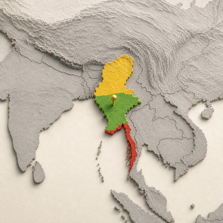 World map with Myanmar location marker
