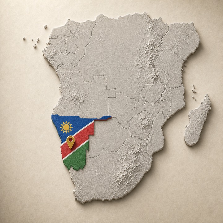 World map with Namibia location marker