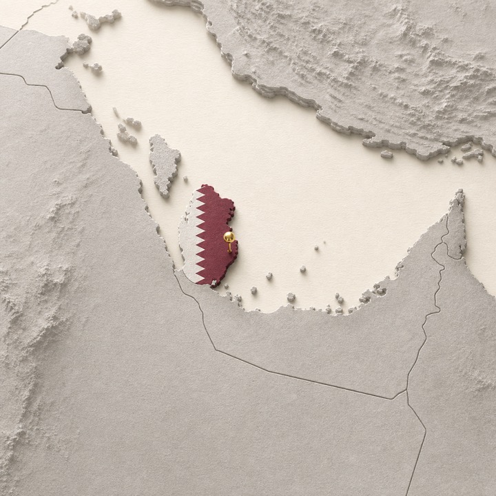 World map with Qatar location marker