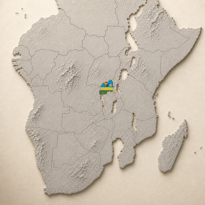 World map with Rwanda location marker