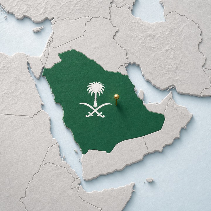 World map with Saudi Arabia location marker