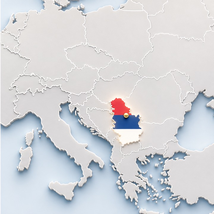World map with Serbia location marker