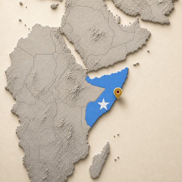 World map with Somalia location marker