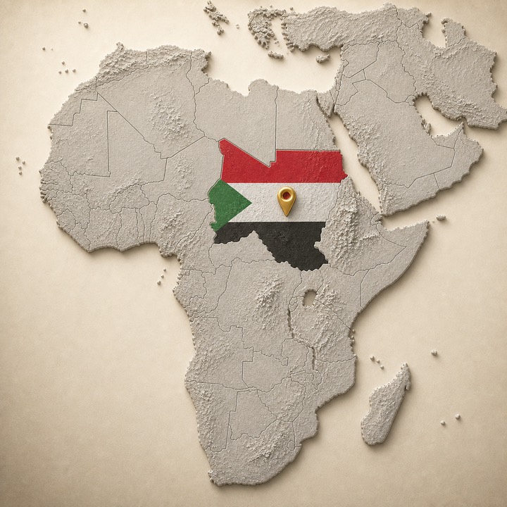 World map with Sudan location marker