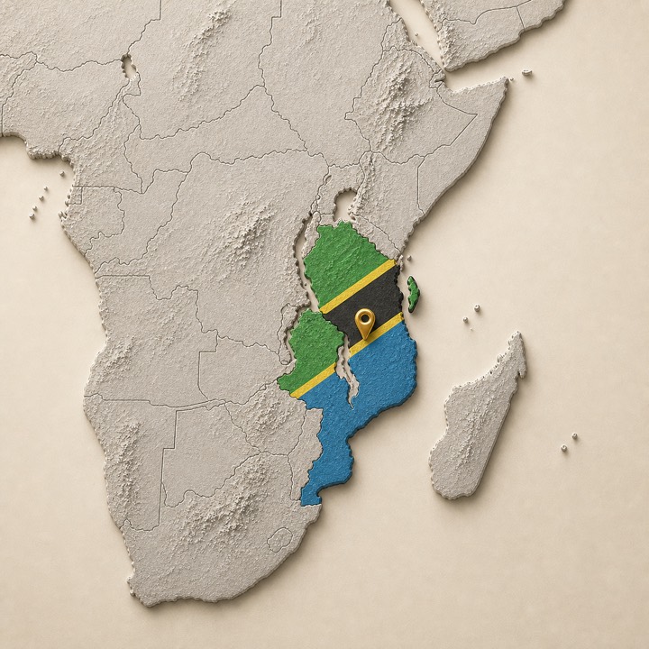 World map with Tanzania location marker