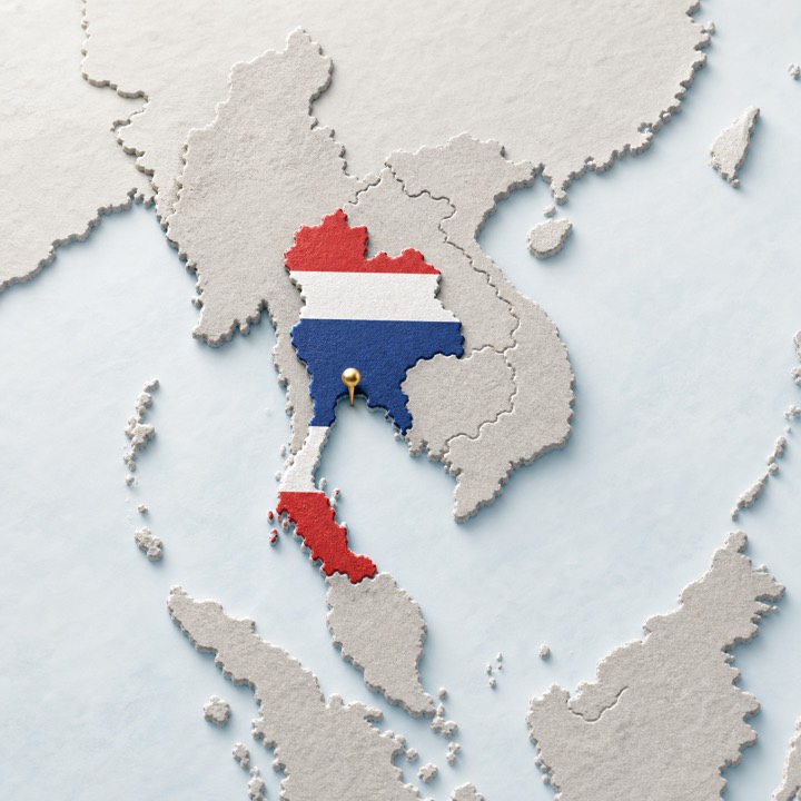 World map with Thailand location marker