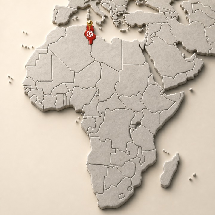 World map with Tunisia location marker