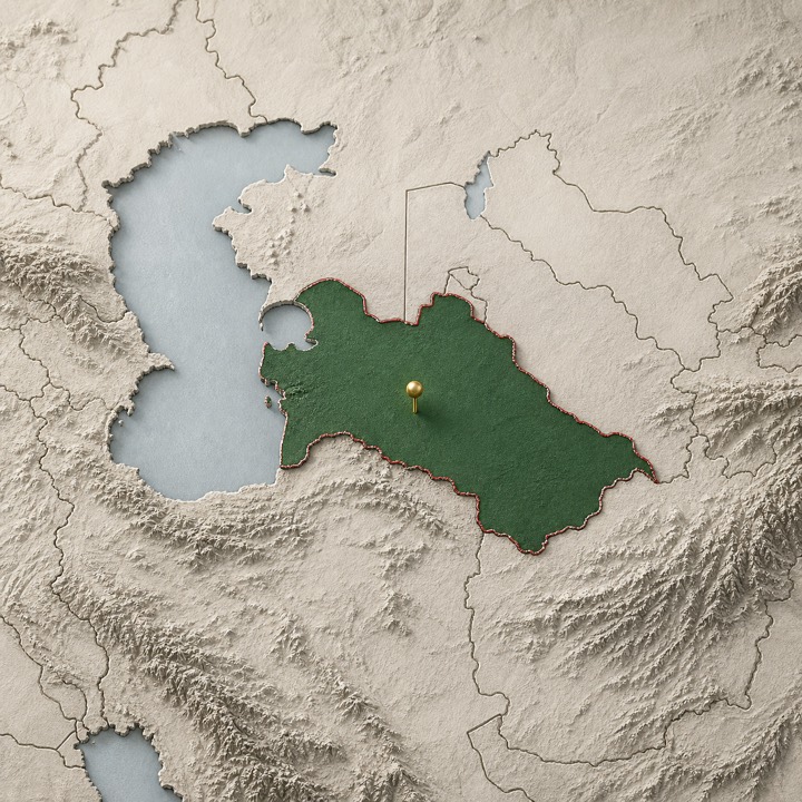 World map with Turkmenistan location marker