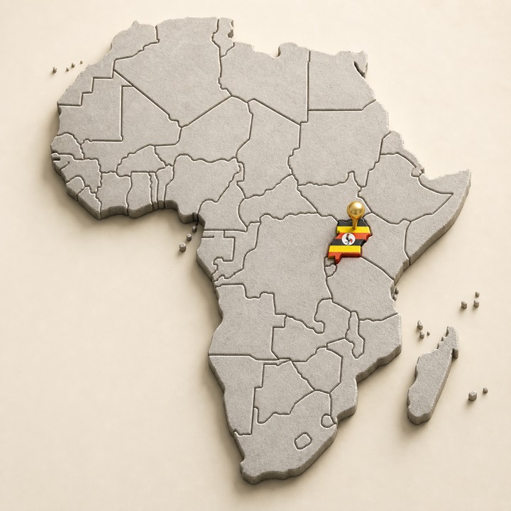 World map with Uganda location marker