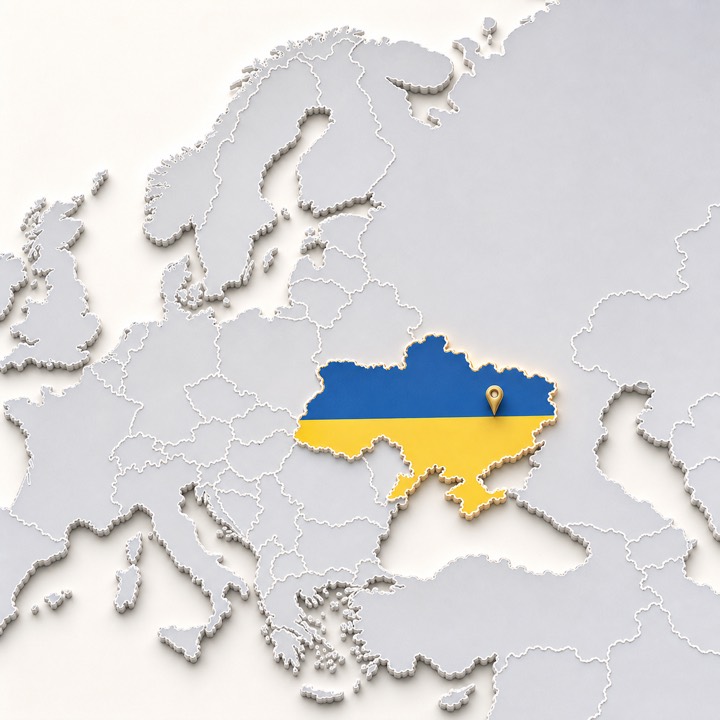 World map with Ukraine location marker