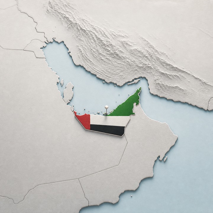 World map with United Arab Emirates location marker