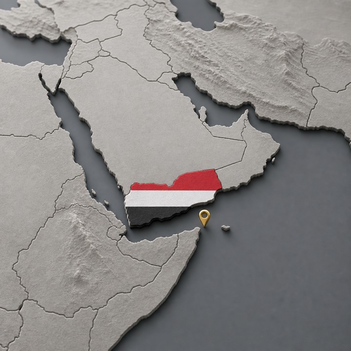 World map with Yemen location marker