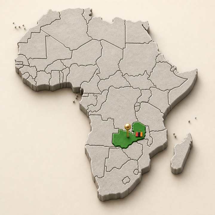 World map with Zambia location marker