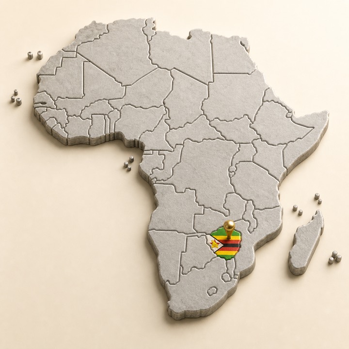 World map with Zimbabwe location marker